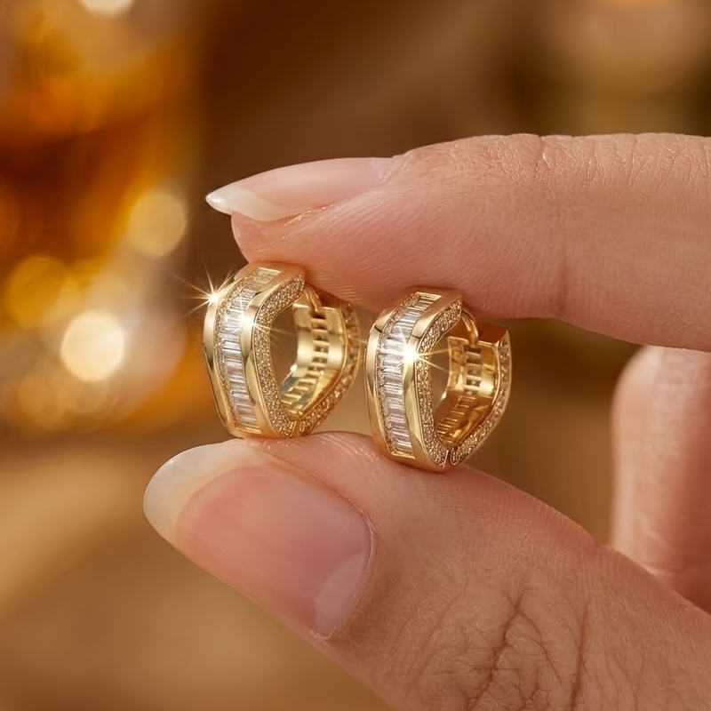 Exquisite Full-Paved Synthetic Zirconia Geometric Ear Buckles